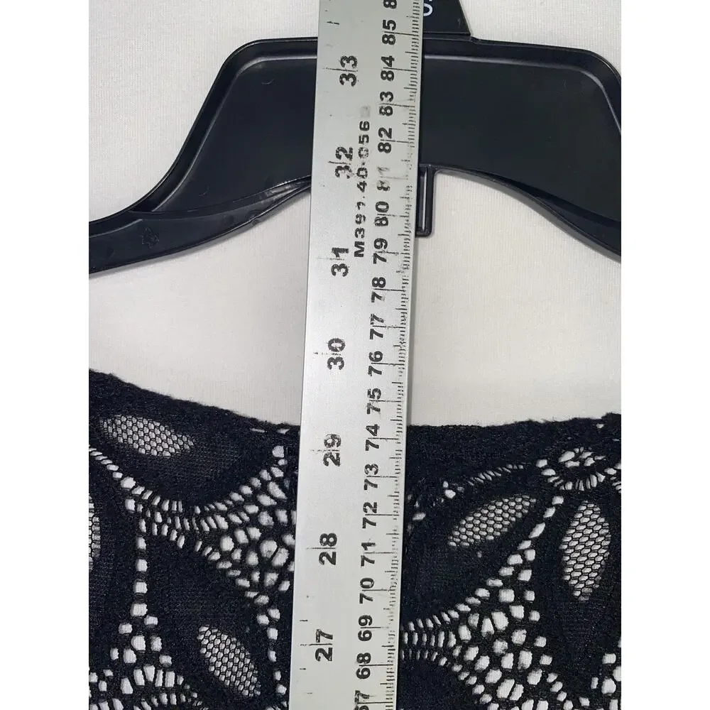 J Valdi Cover Up Womens XL Black Crochet Lace Sheer Floral Swim Tunic Top